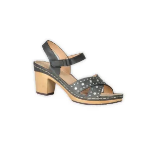 Block Heel Cross Ankle Sandals - Black