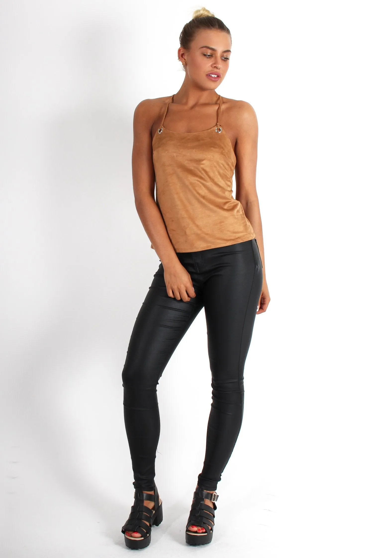 Cherry Tan Tie Back Top