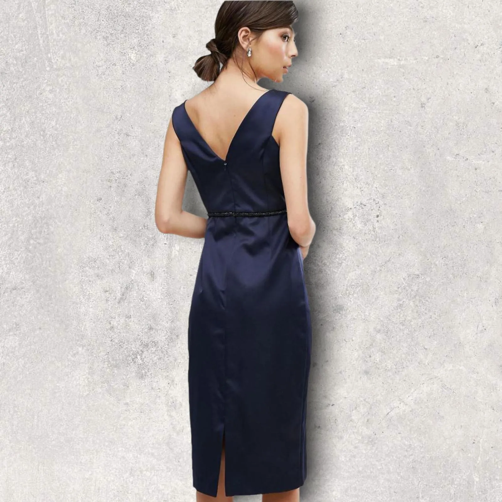 Coast Navy Blue Satin Leticia Heart Neckline Dress UK 10 US 6 EU 38