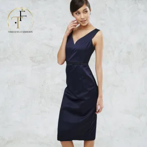 Coast Navy Blue Satin Leticia Heart Neckline Dress UK 10 US 6 EU 38