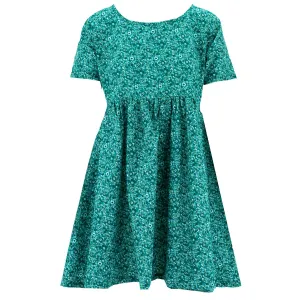 Empire Line Tea Dress - Delicate Teal Flower