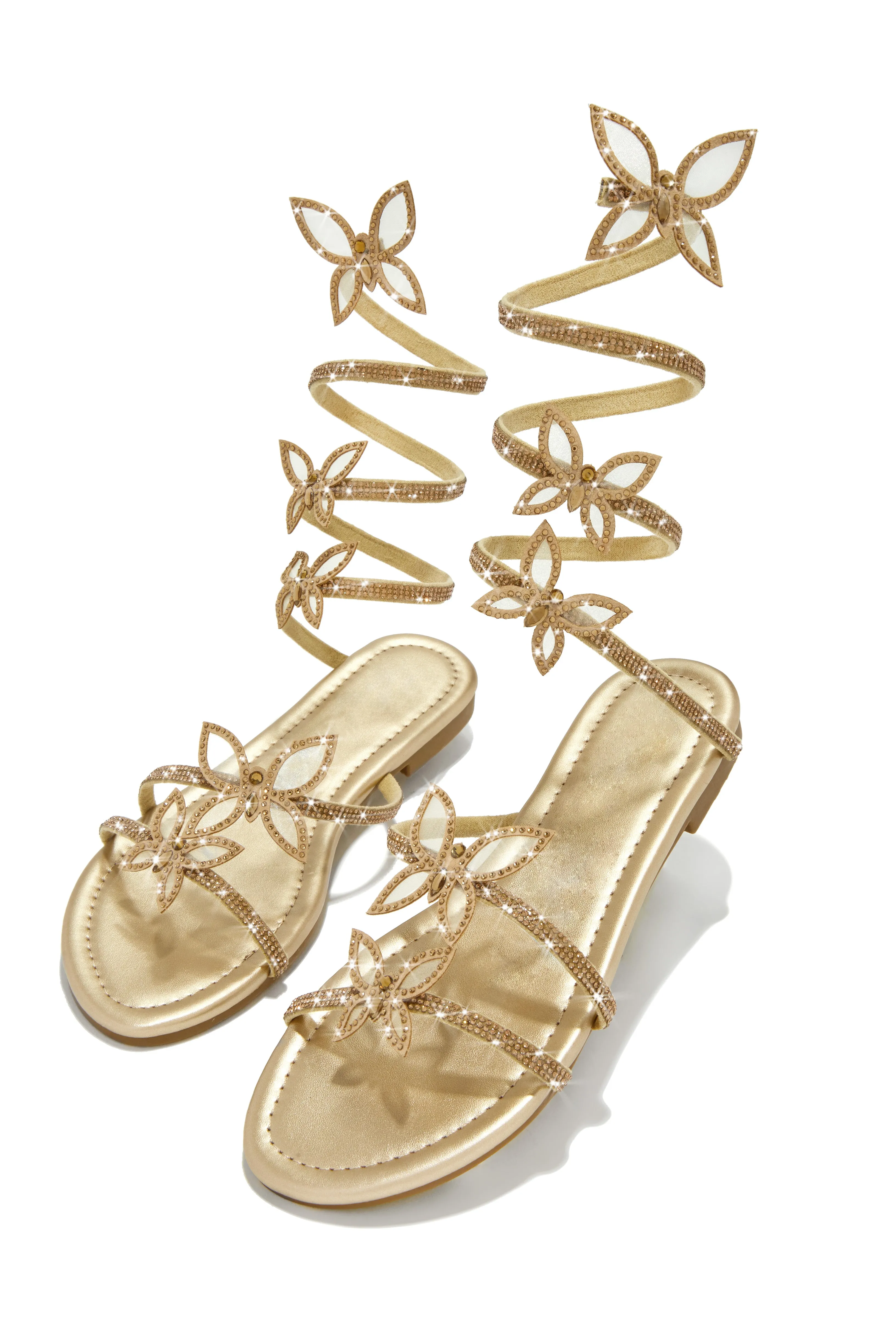 Fantasy Embellished Around The Ankle Coil Sandals - Gold