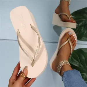 Fashionkova  2022 Summer Women's Wedge Heel Clip-On Sandals Casual Outer Wear Fashion Frosted High-Heeled Thick-Soled Flip-Flops