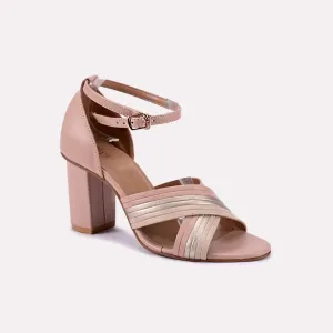 Fenella Peach Block Heel Fancy Sandals 0421169