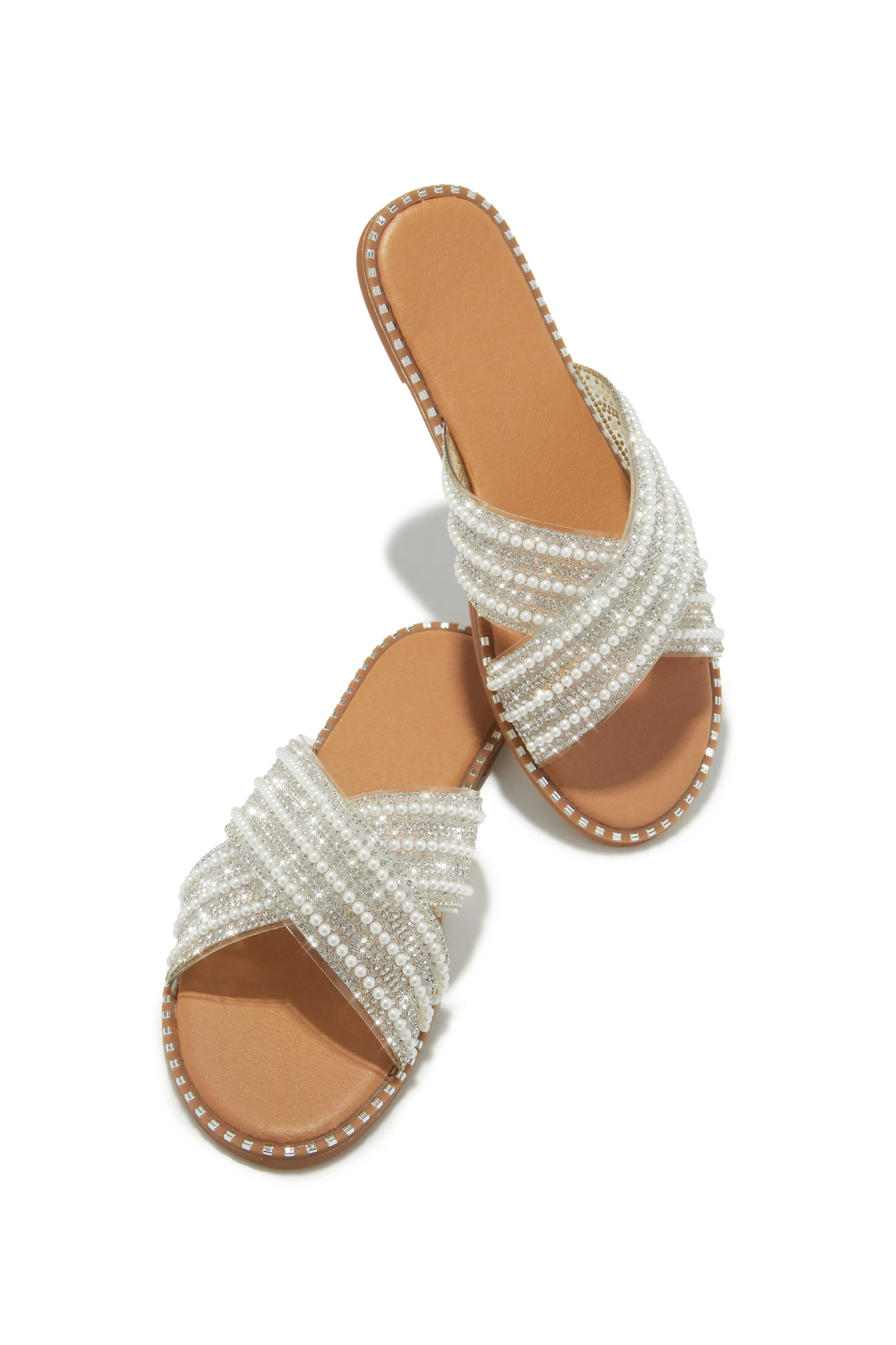 Fun Weekend Embellished Slip On Sandals - Nude