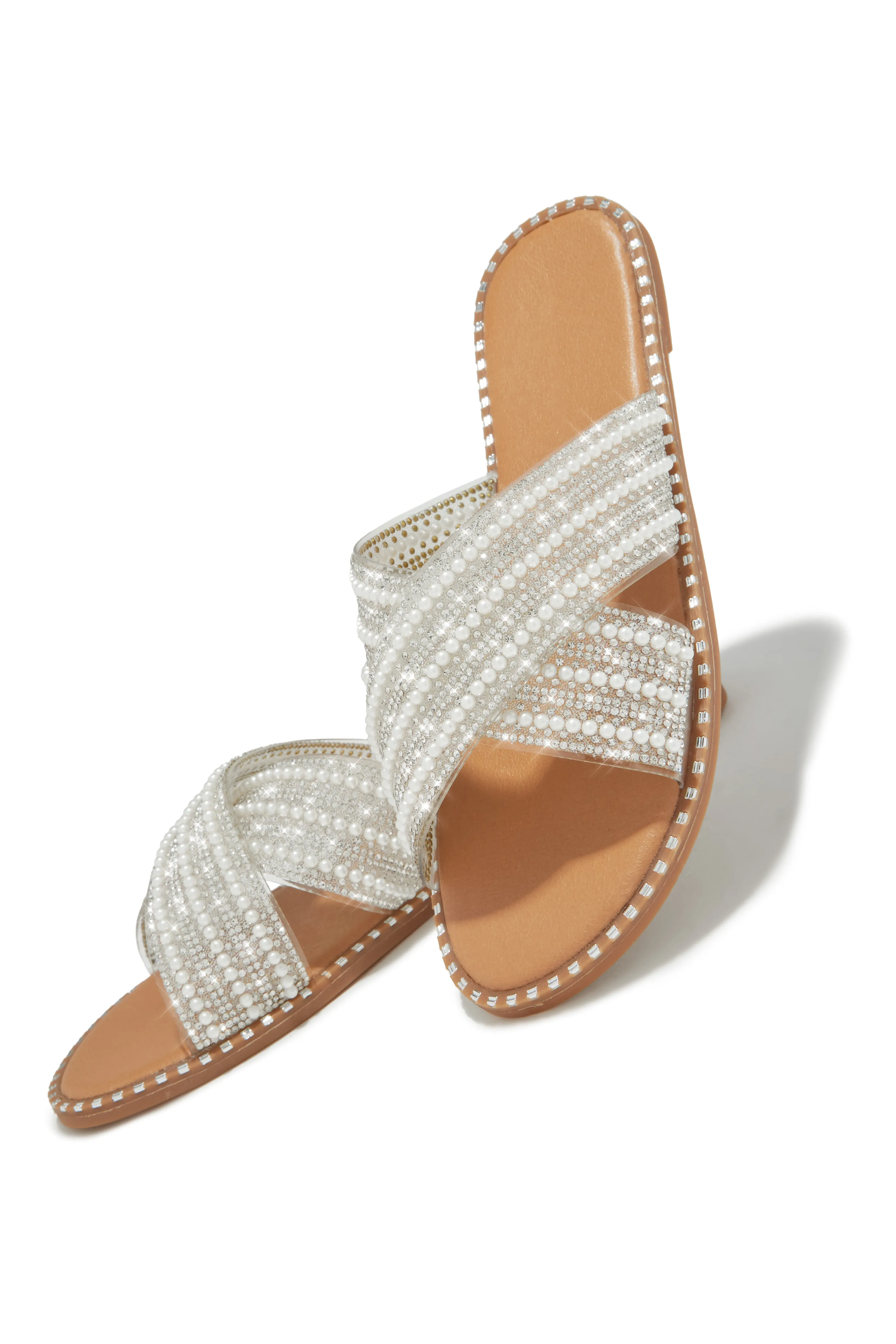 Fun Weekend Embellished Slip On Sandals - Nude