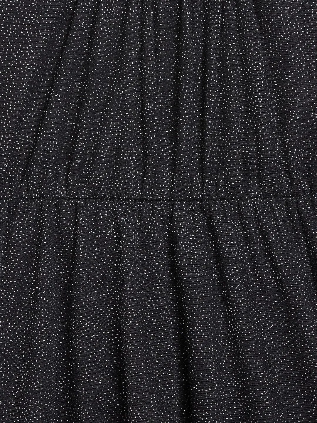 Girls Black Mesh Lurex Strappy High Low Dress