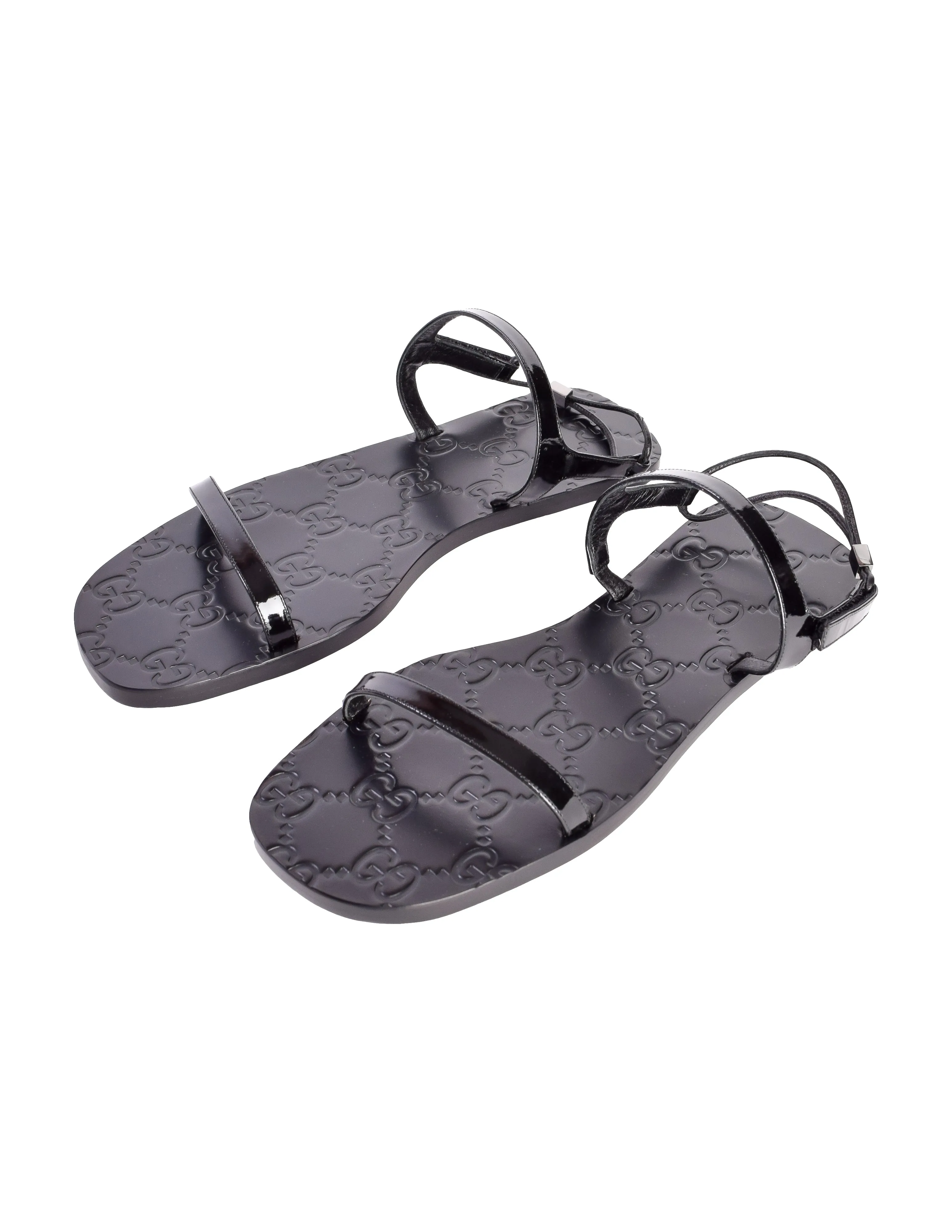 Gucci Vintage Tom Ford Era Black Monogram Patent Leather Flat Sandals