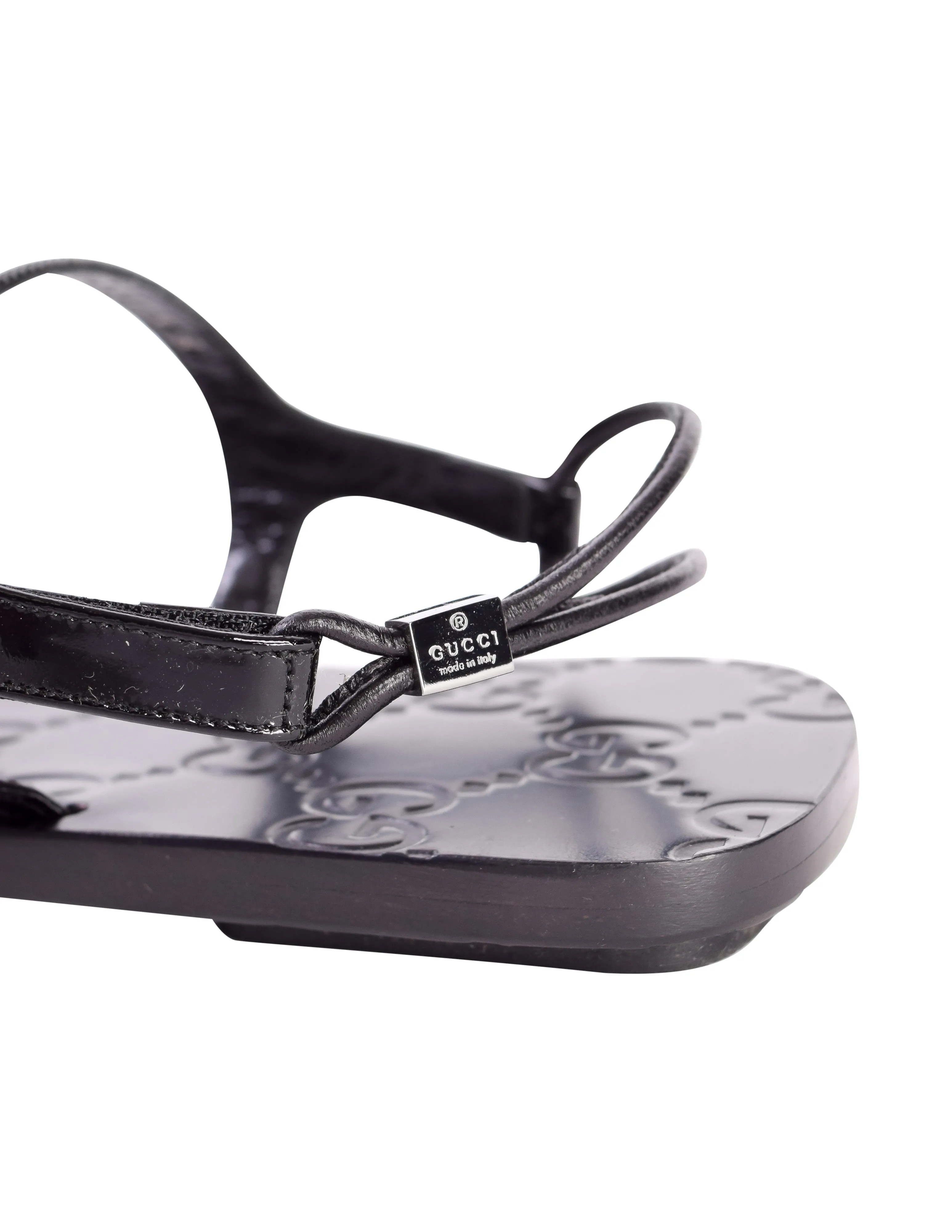 Gucci Vintage Tom Ford Era Black Monogram Patent Leather Flat Sandals