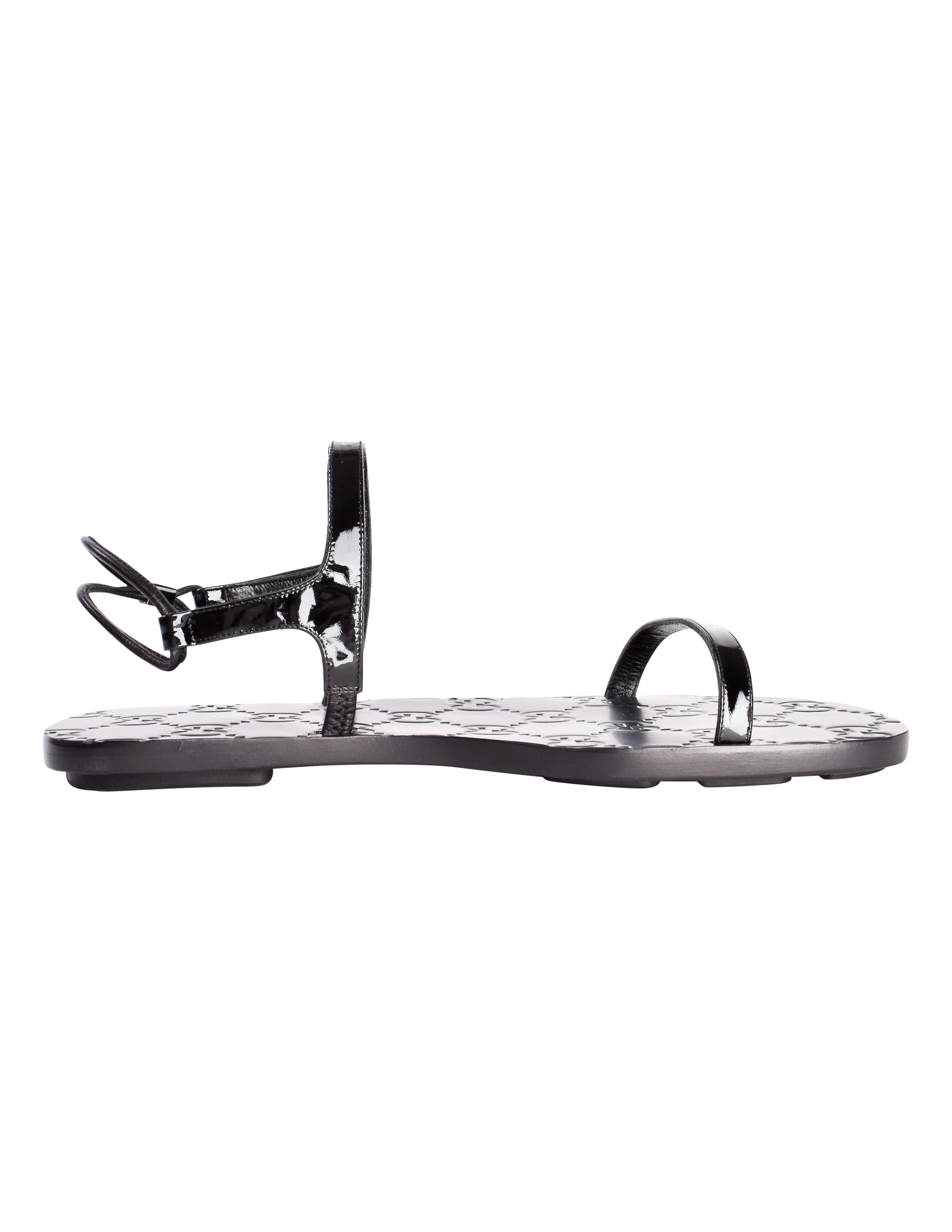 Gucci Vintage Tom Ford Era Black Monogram Patent Leather Flat Sandals