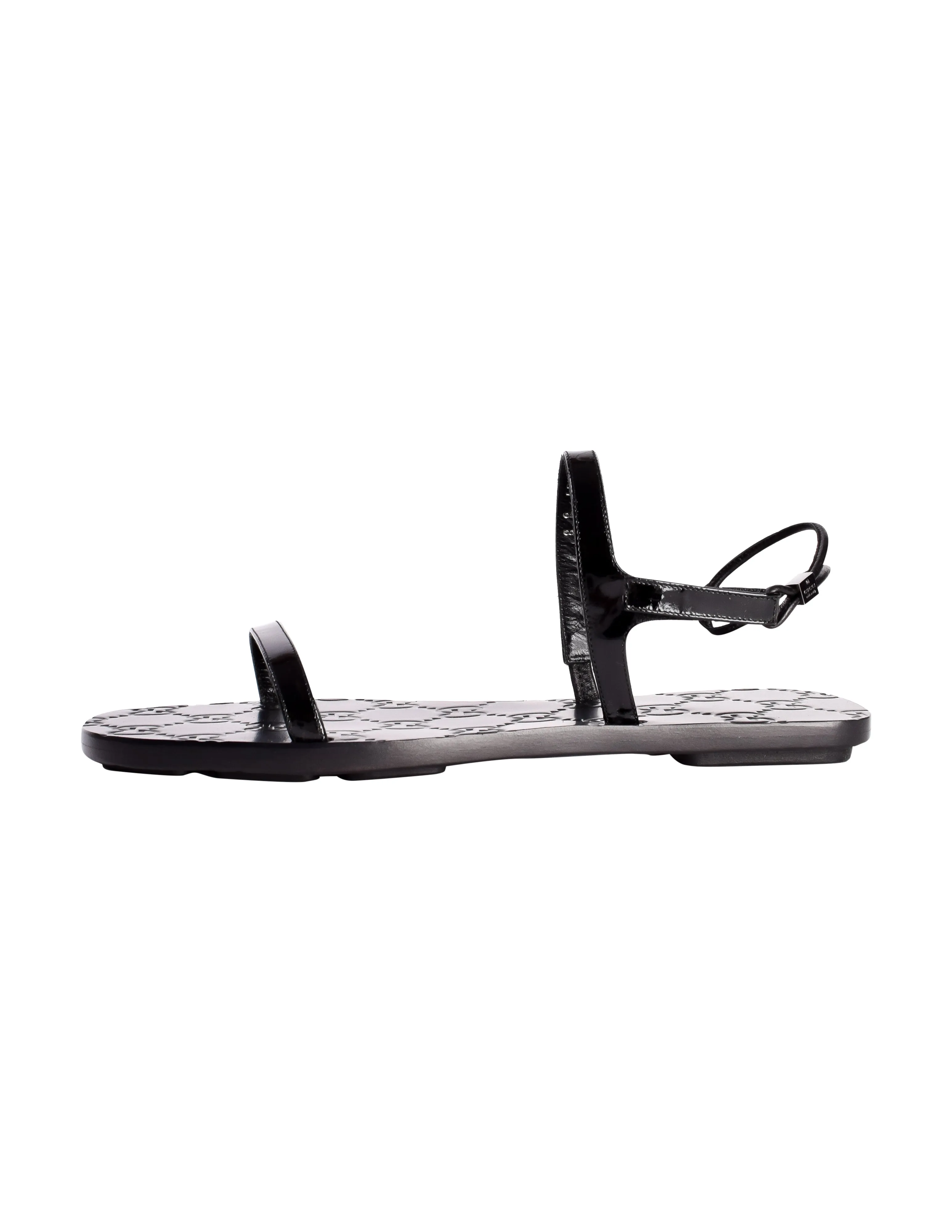 Gucci Vintage Tom Ford Era Black Monogram Patent Leather Flat Sandals