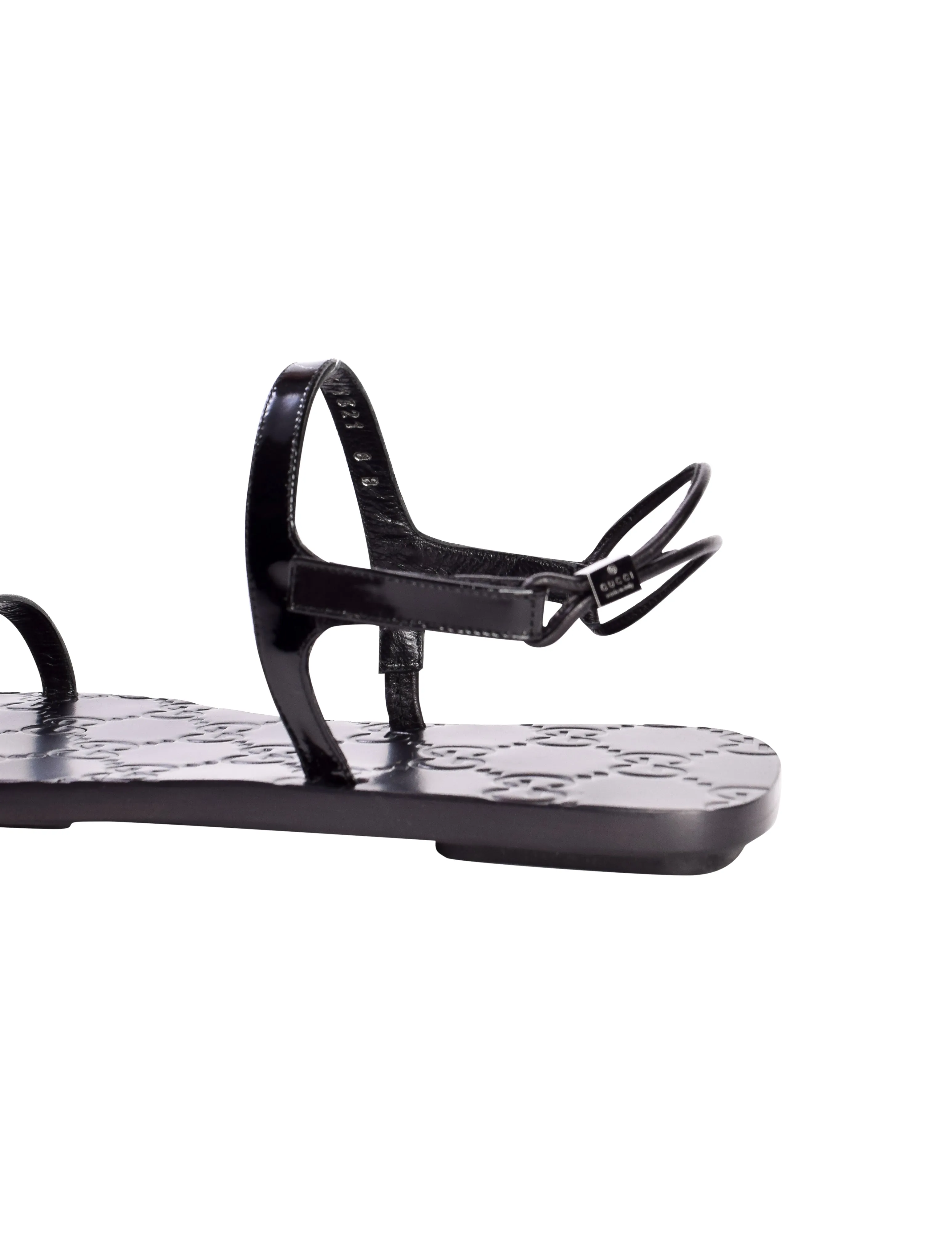 Gucci Vintage Tom Ford Era Black Monogram Patent Leather Flat Sandals
