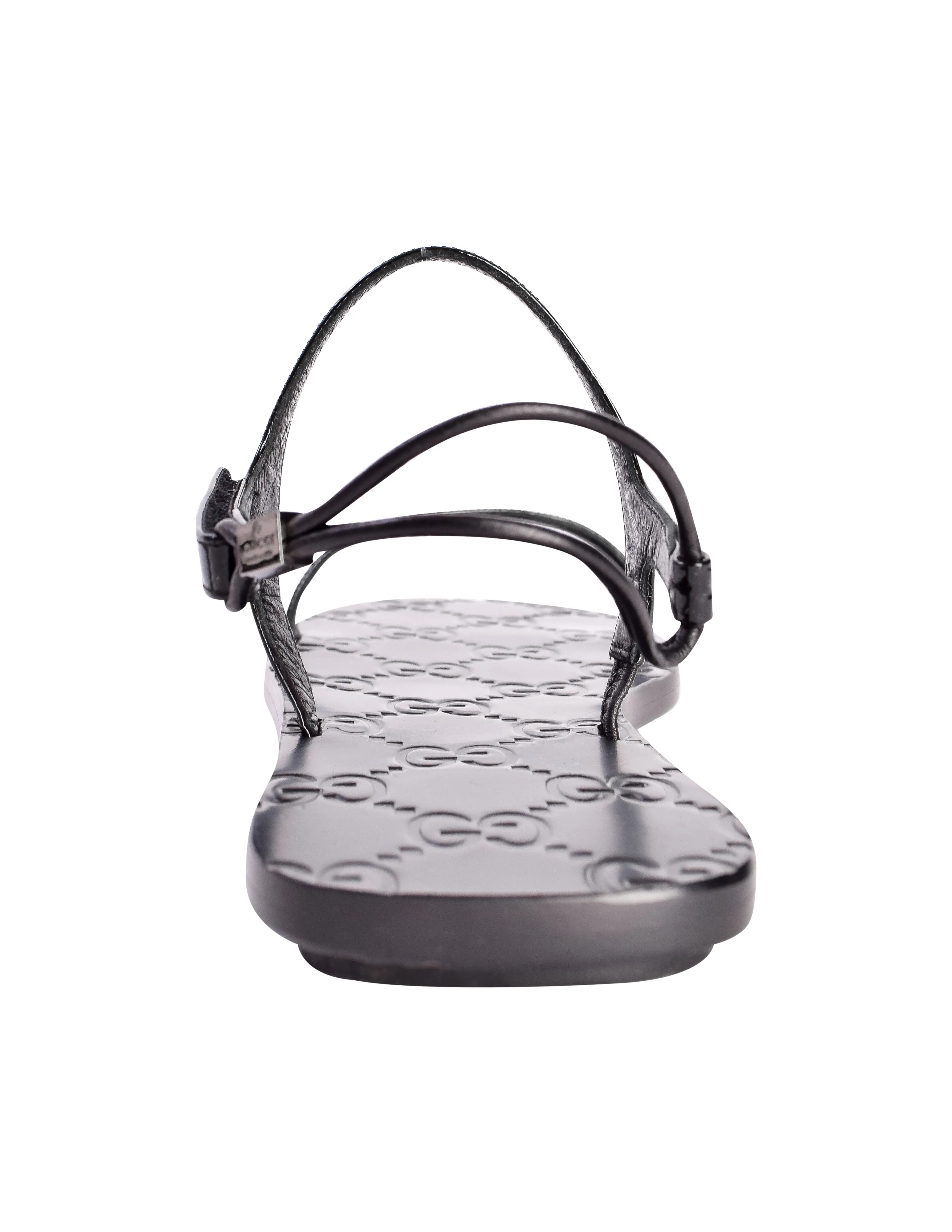 Gucci Vintage Tom Ford Era Black Monogram Patent Leather Flat Sandals