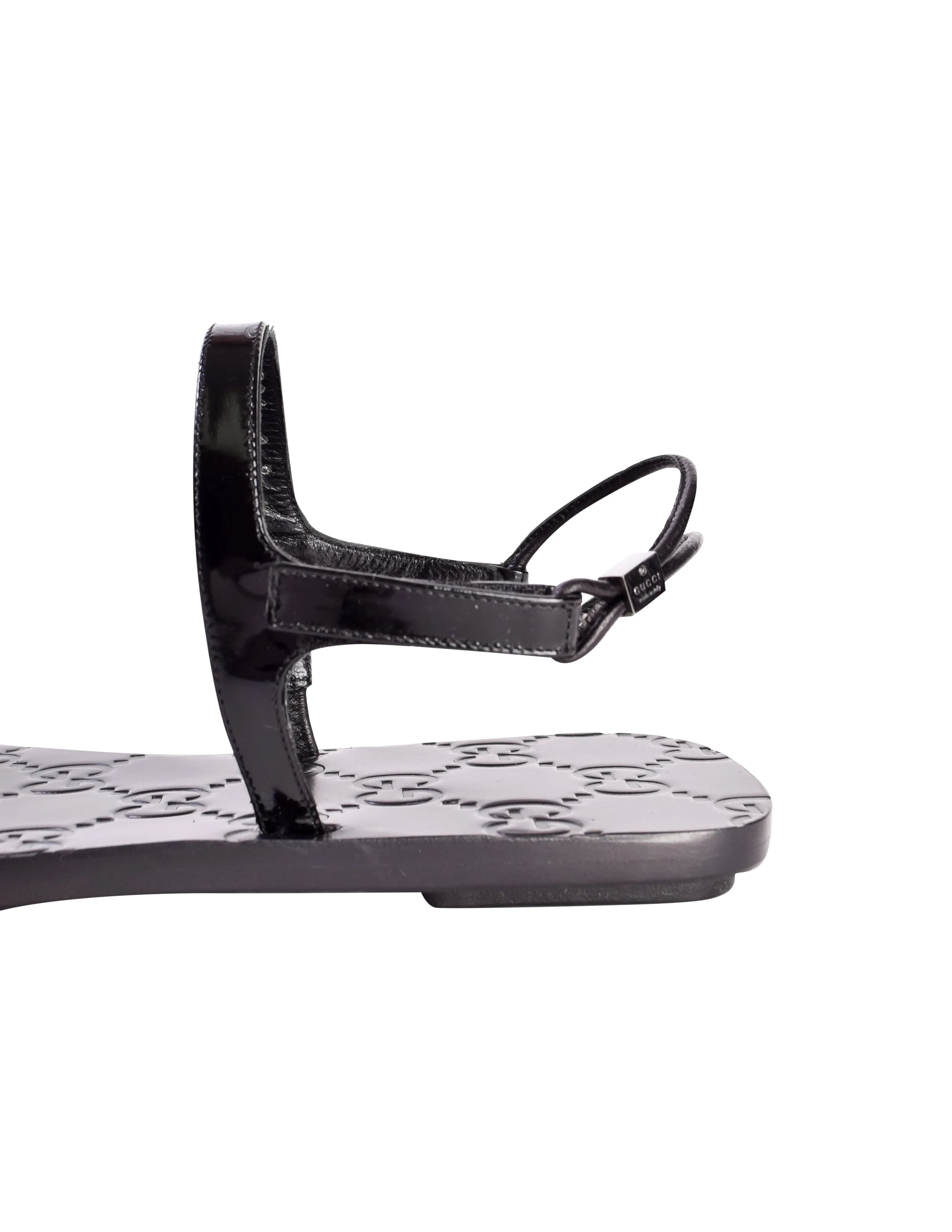 Gucci Vintage Tom Ford Era Black Monogram Patent Leather Flat Sandals