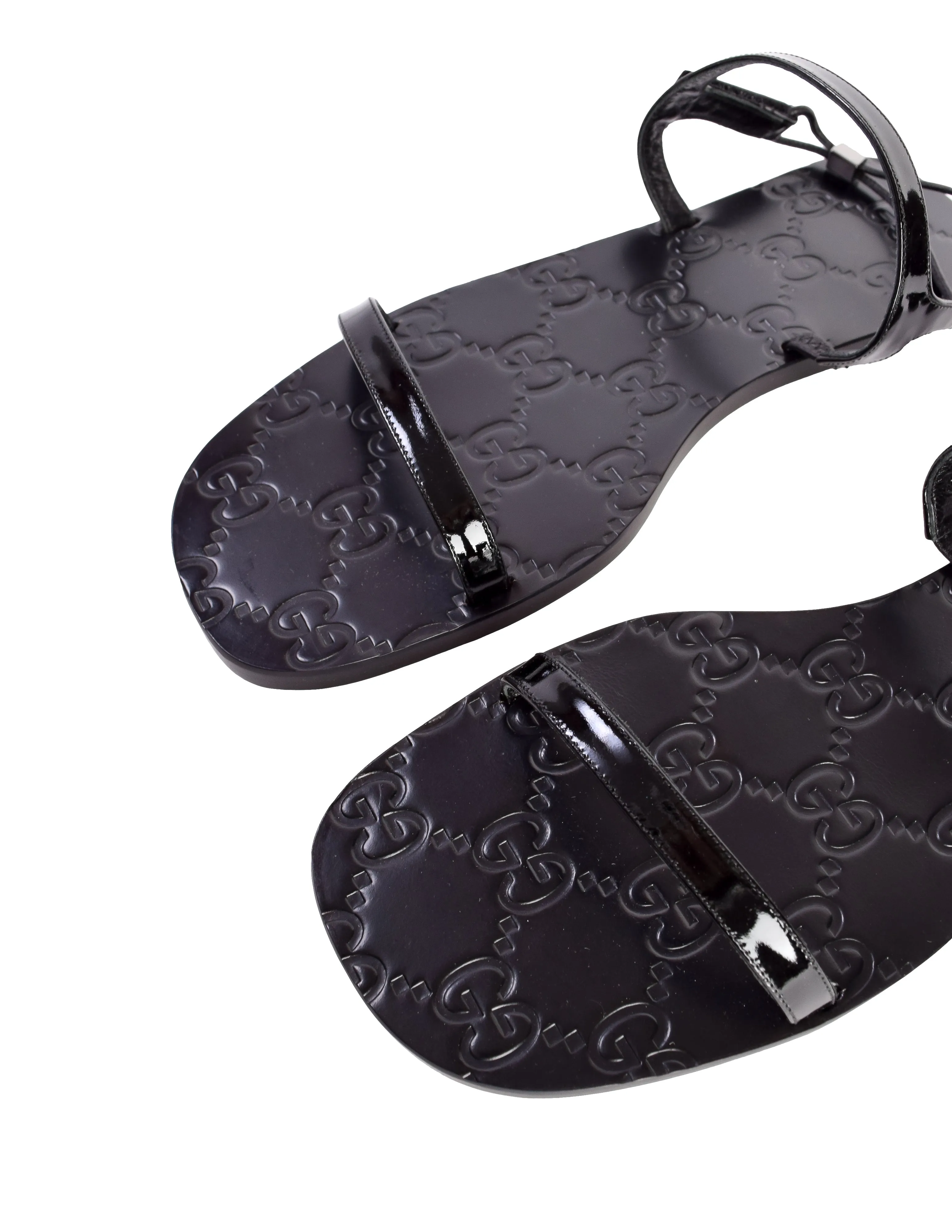 Gucci Vintage Tom Ford Era Black Monogram Patent Leather Flat Sandals