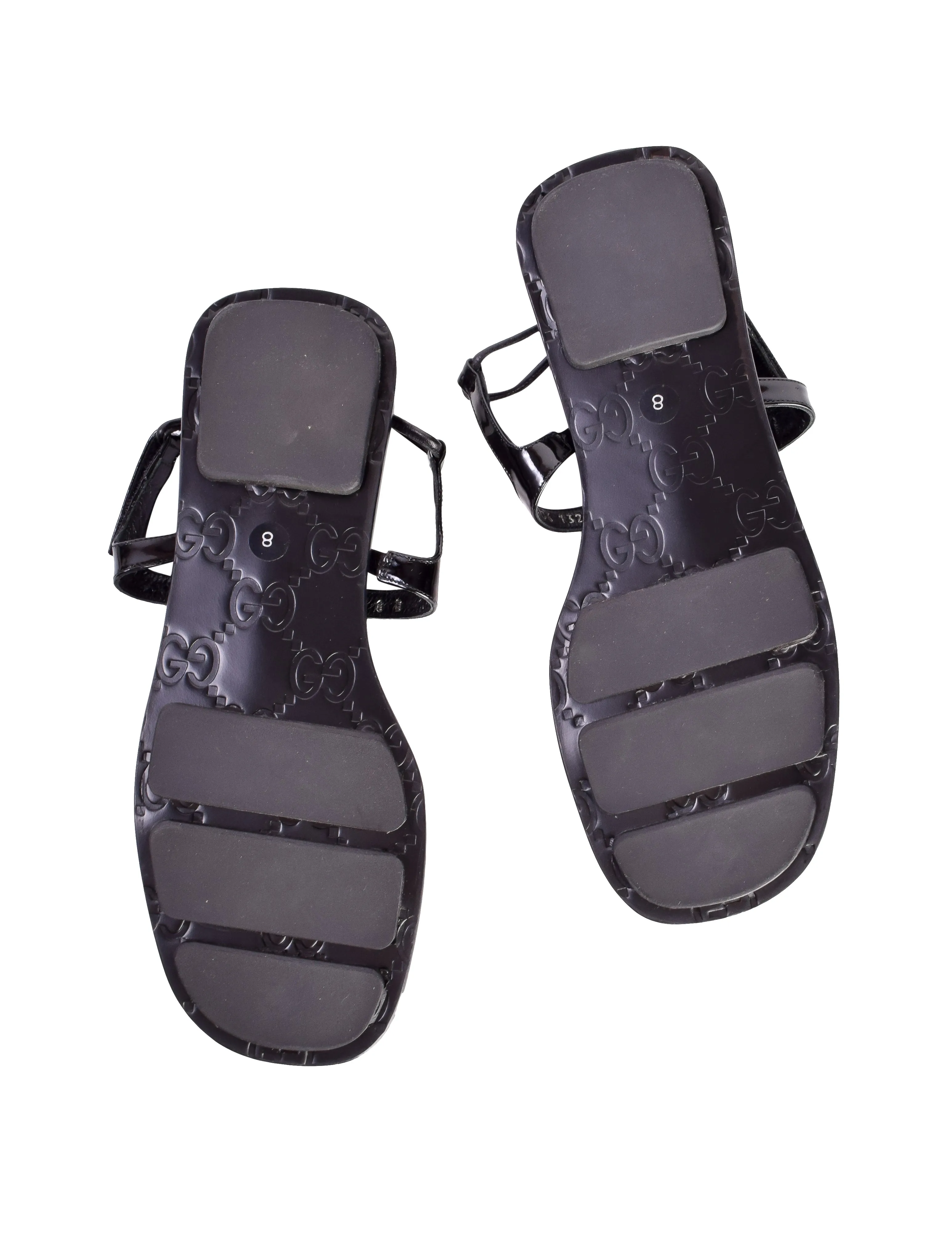 Gucci Vintage Tom Ford Era Black Monogram Patent Leather Flat Sandals