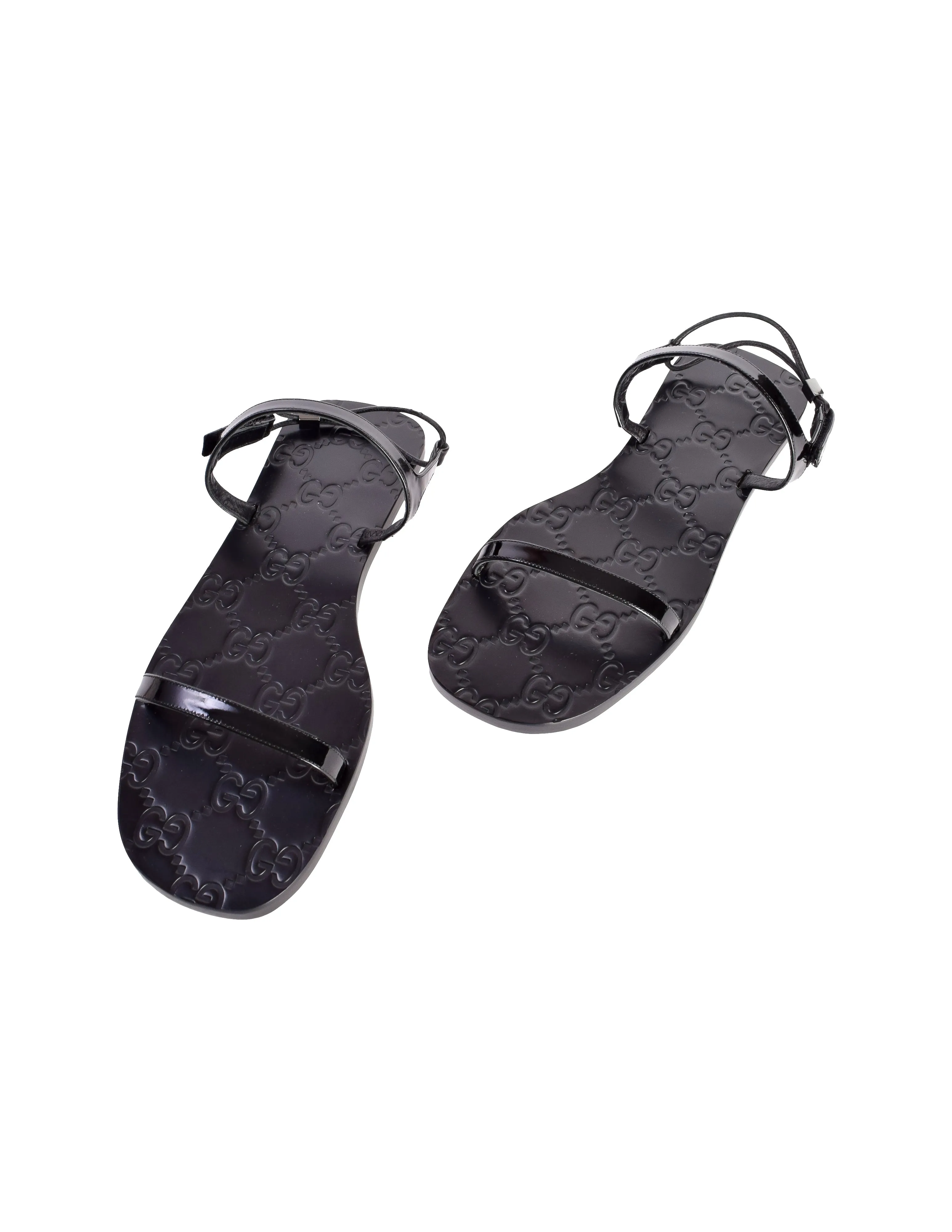 Gucci Vintage Tom Ford Era Black Monogram Patent Leather Flat Sandals