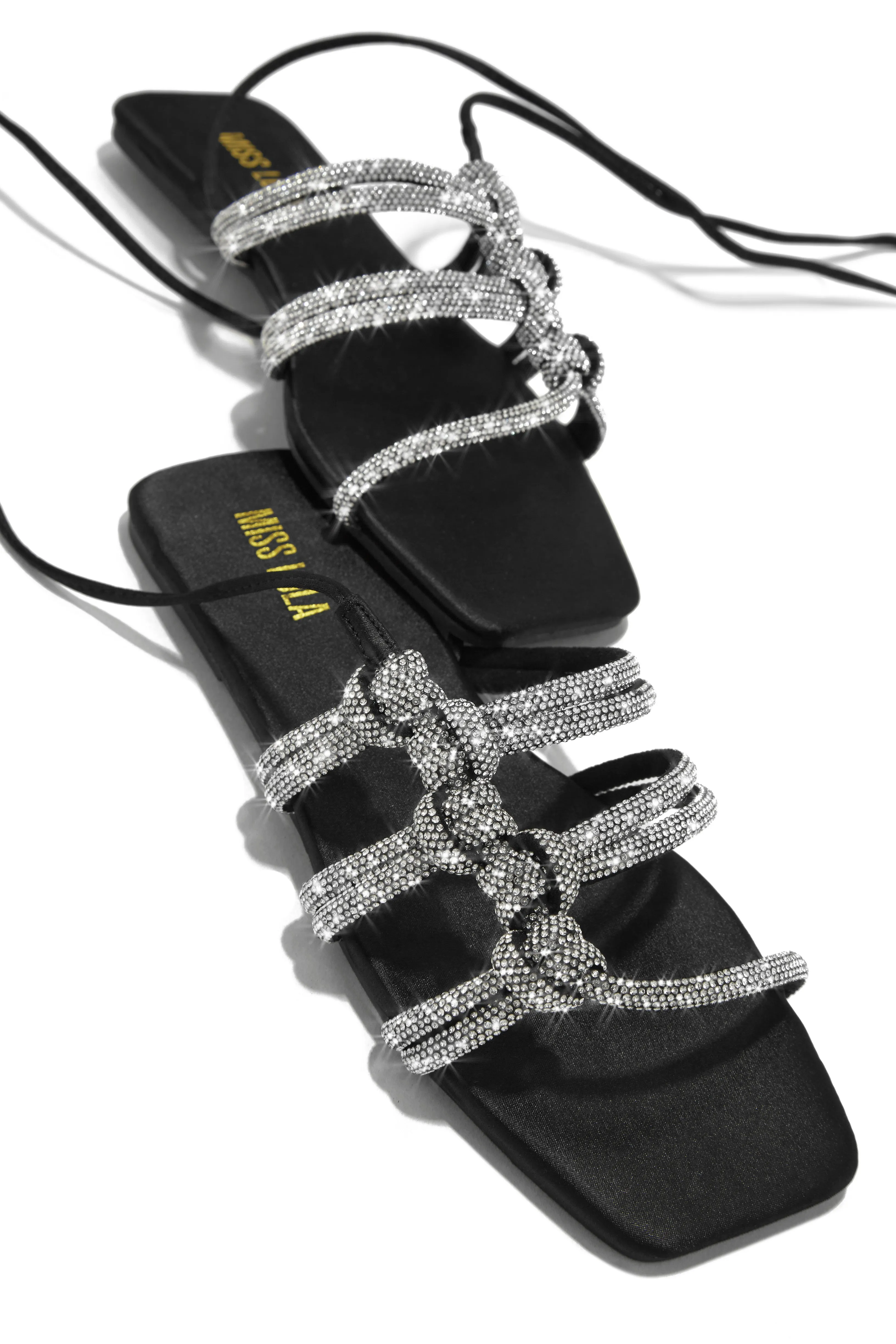 Ibiza Nights Embellished Lace Up Sandals - Black