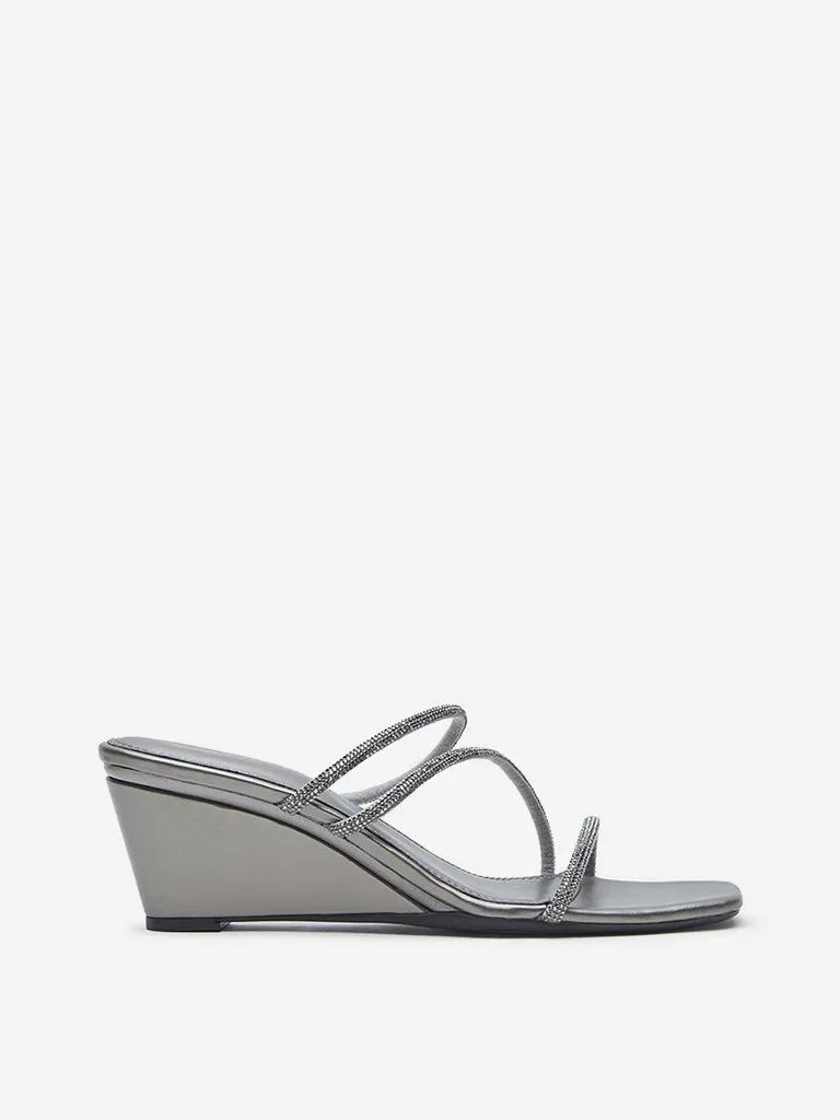 LUNA BLU Grey Diamante Detailed Wedge Sandals