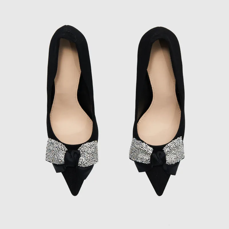 Pointed Head Pearl Bowknot Stiletto Heeled Sandals