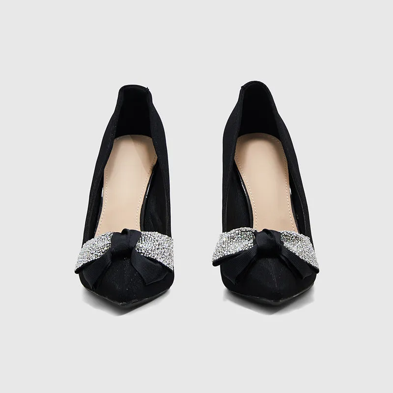 Pointed Head Pearl Bowknot Stiletto Heeled Sandals