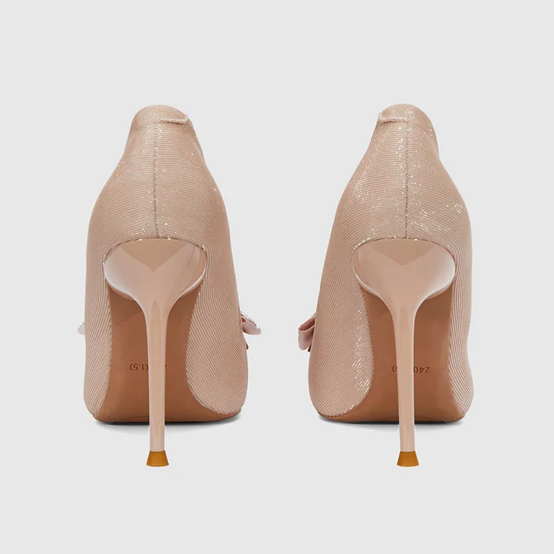 Pointed Head Pearl Bowknot Stiletto Heeled Sandals