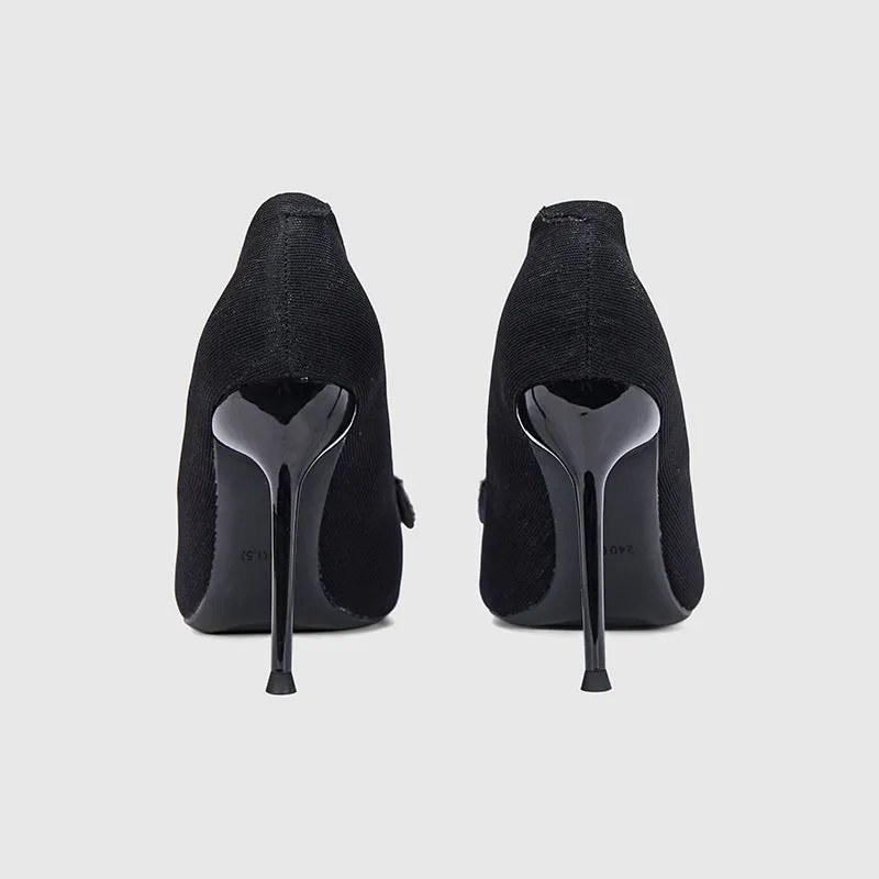 Pointed Head Pearl Bowknot Stiletto Heeled Sandals