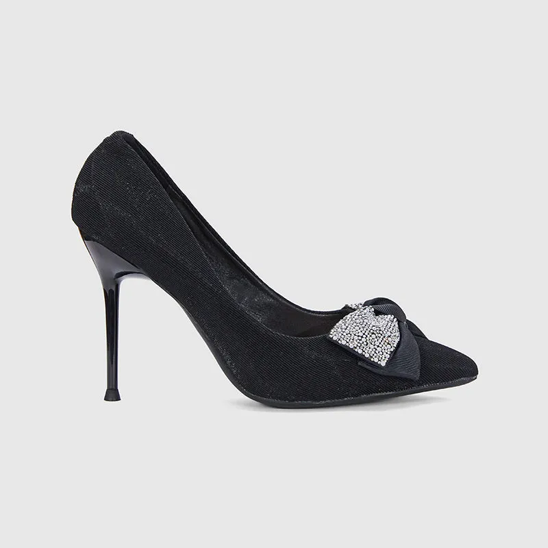 Pointed Head Pearl Bowknot Stiletto Heeled Sandals