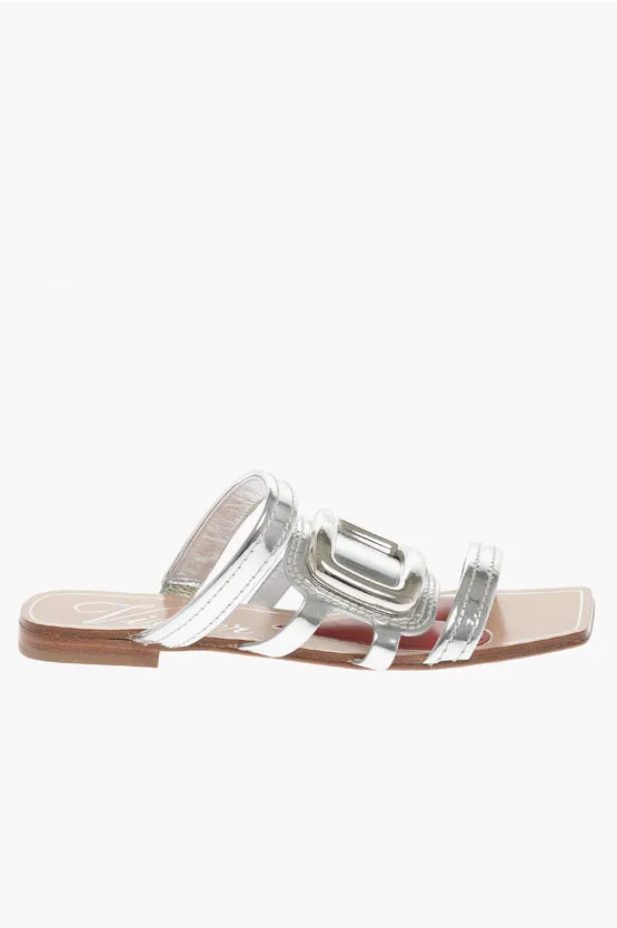 Roger Vivier Square Toe Metallic Leather Gladiator Sandals