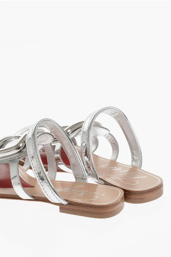 Roger Vivier Square Toe Metallic Leather Gladiator Sandals