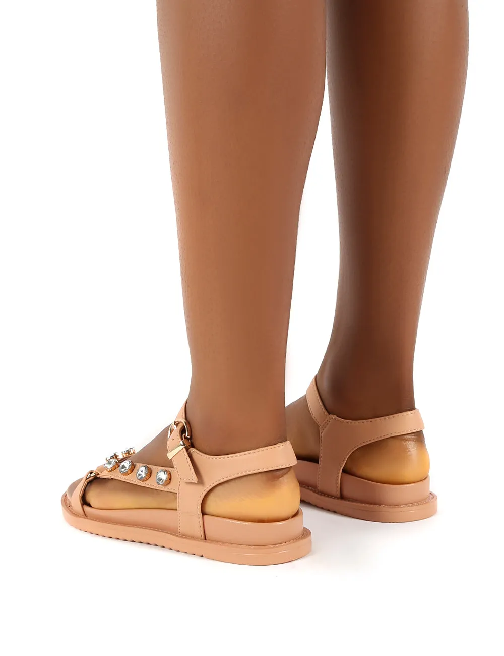 Sadie Beige Jewel Detail Flat Sandal
