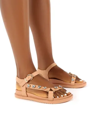 Sadie Beige Jewel Detail Flat Sandal