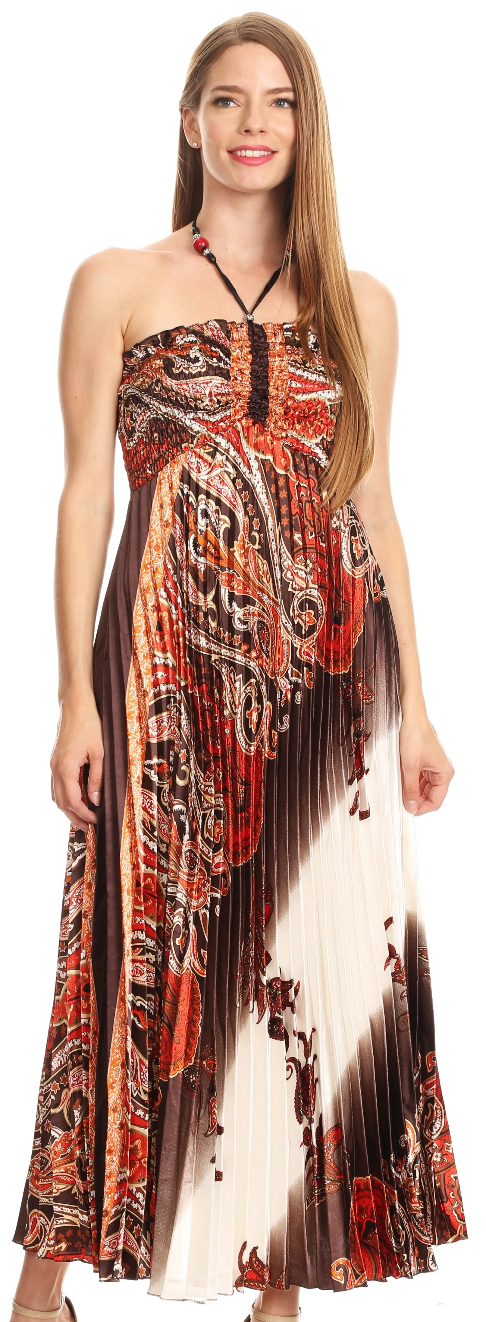 Sakkas Vanna Strapless Pleated Satin Summer Mid Dress Adjustable