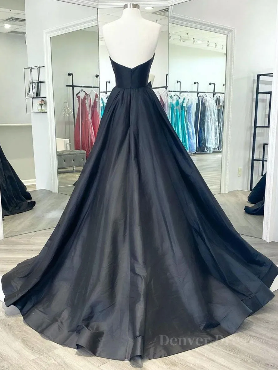 Simple black satin long prom dress black evening dress