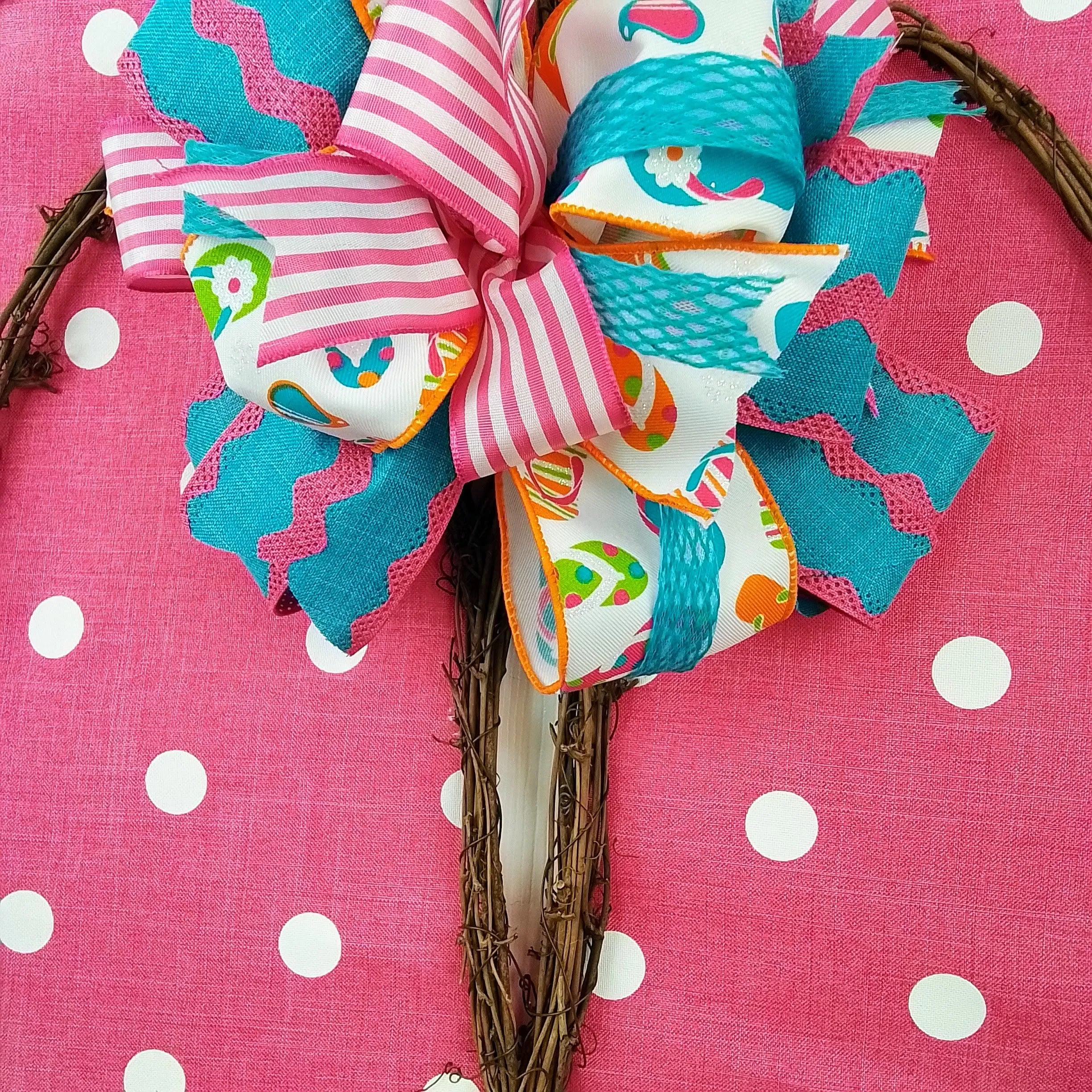 Spring Summer Flip Flop Grapevine Wreath - Polka Dot Door Hanger Oversized Bow Pink Fuschia Door Decor; Pink White Blue Orange