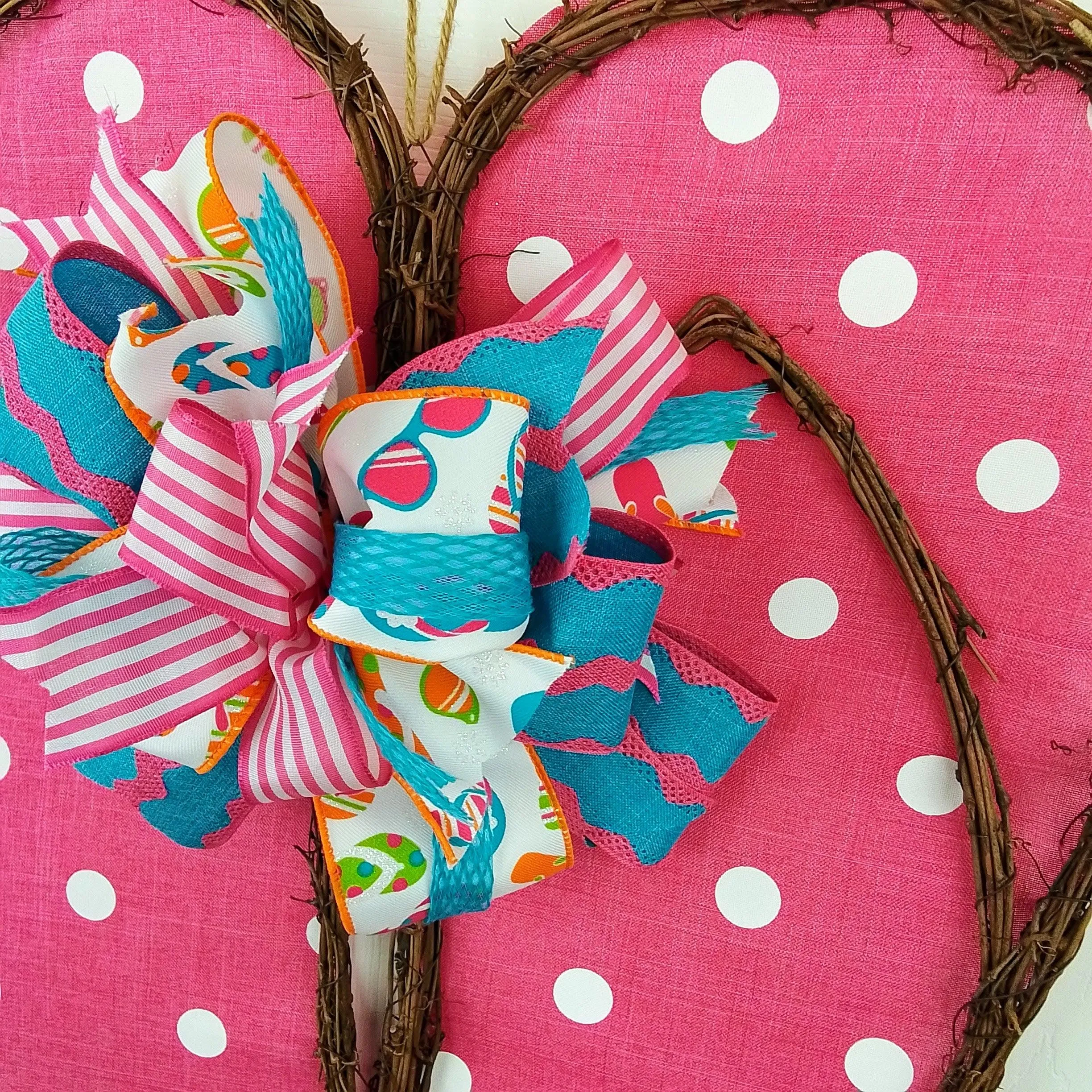 Spring Summer Flip Flop Grapevine Wreath - Polka Dot Door Hanger Oversized Bow Pink Fuschia Door Decor; Pink White Blue Orange