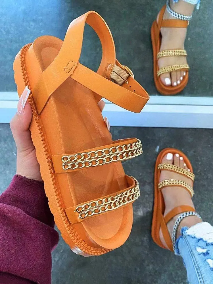 Toleet Chain Decor Flat Sandals
