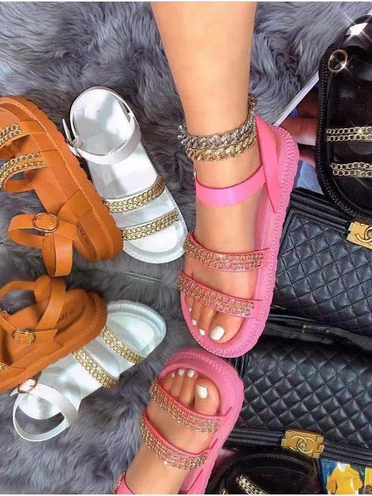 Toleet Chain Decor Flat Sandals
