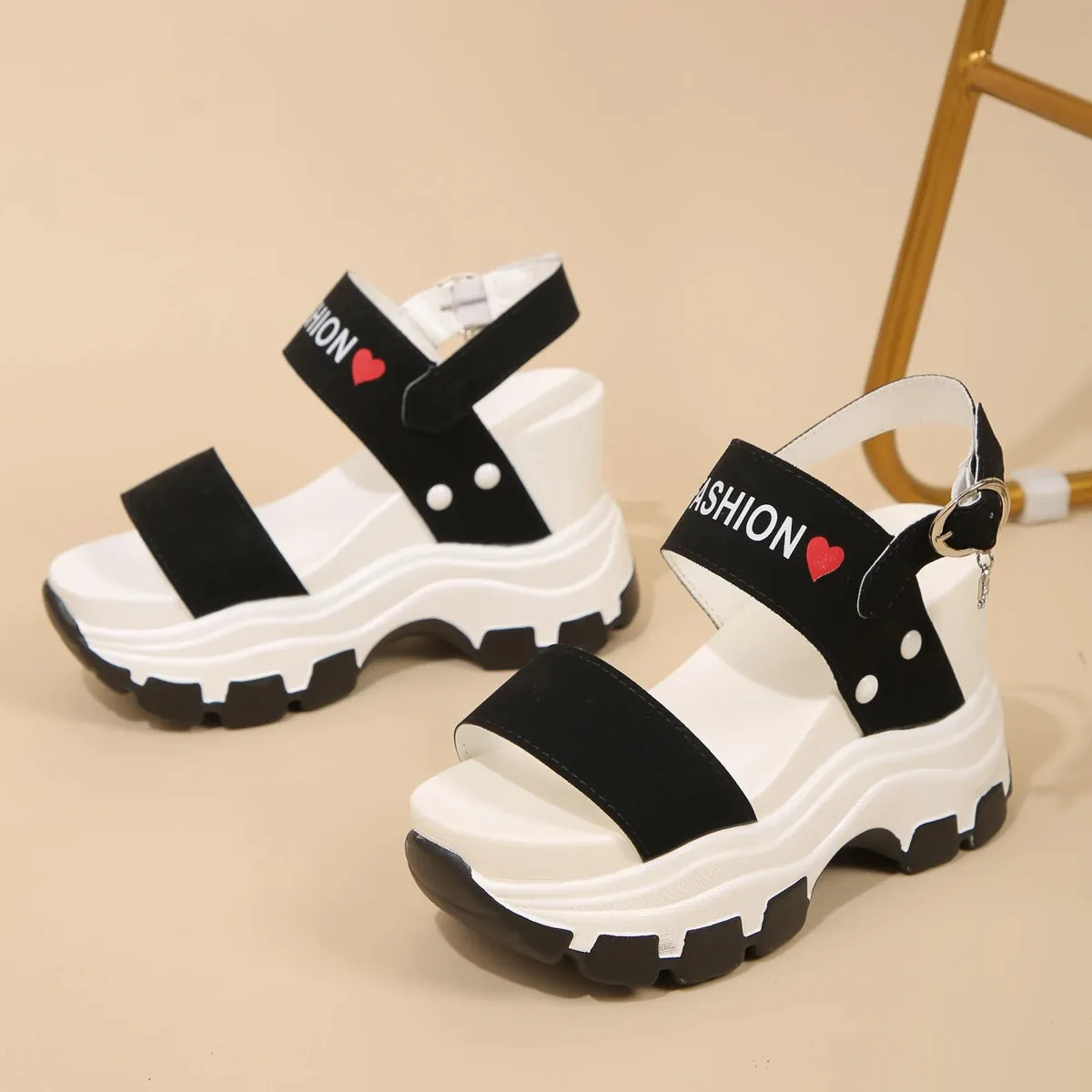 Toleet Summer Wedge-heeled Sandals New Women's Thick-soled Inner Heightening Open-toed High-heeled Sandals Platform Sandals for Women