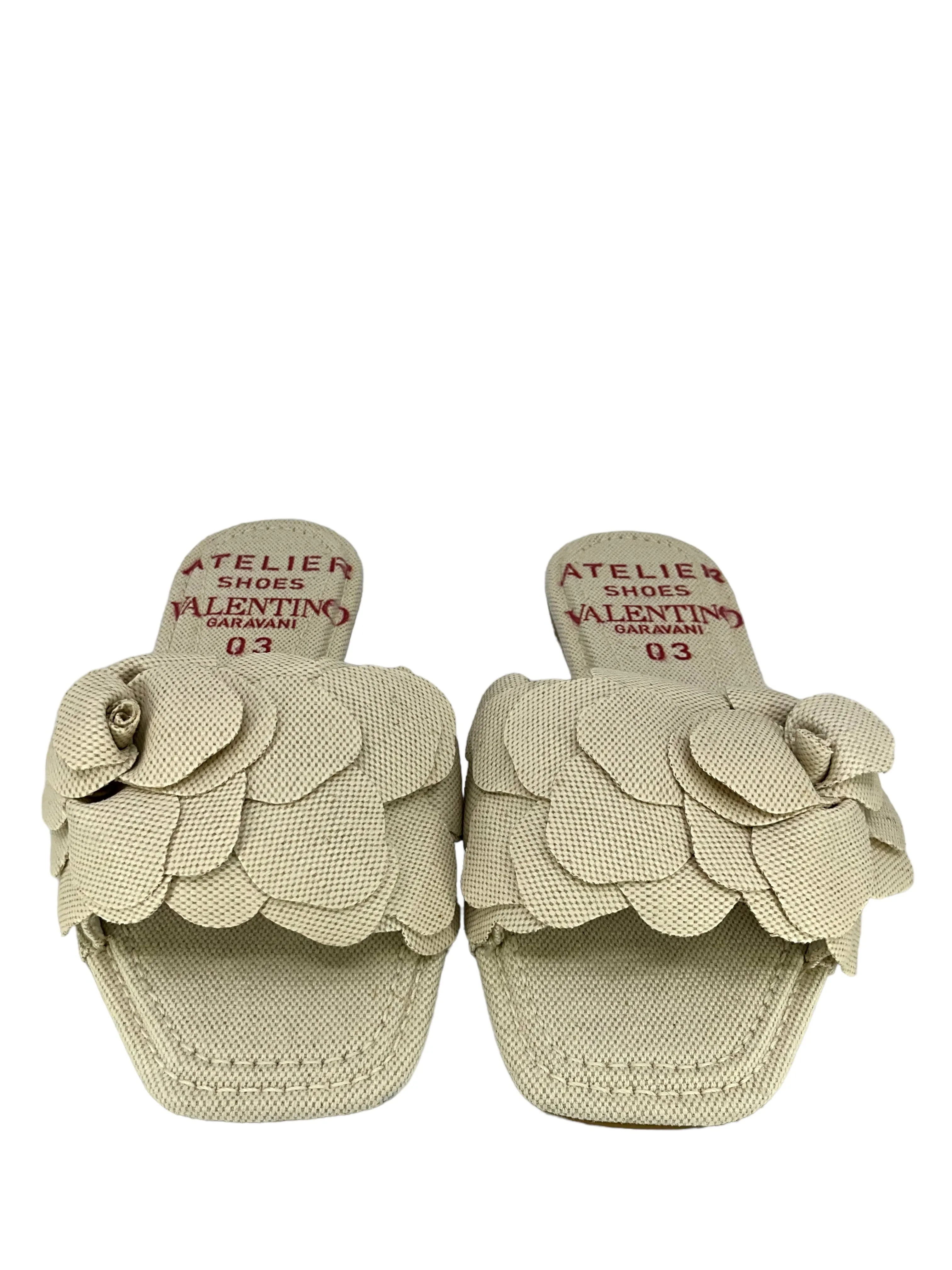 VALENTINO Flower Applique Flat Sandals Size 8.5