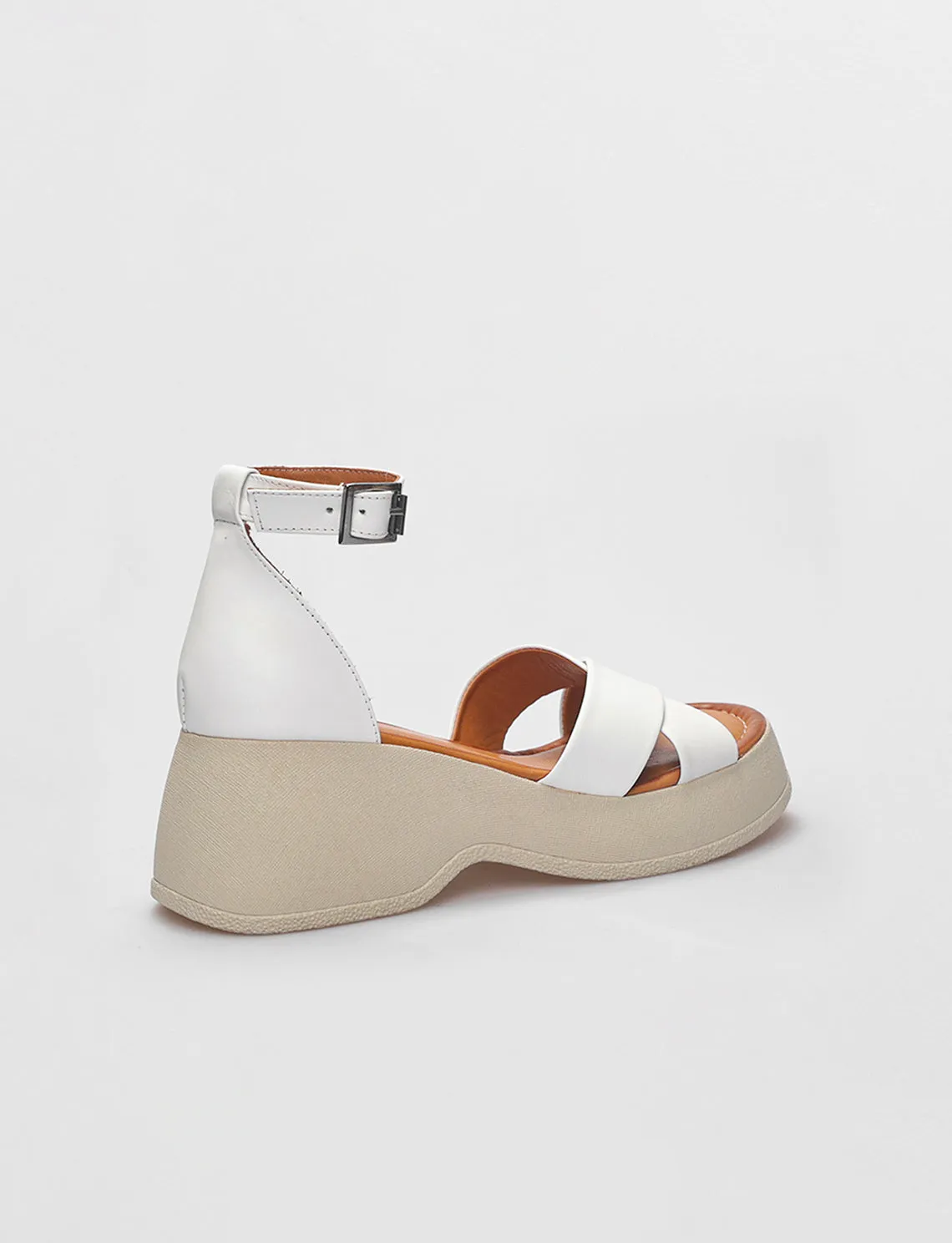 Women White Genuine Leather Ankle Strap Sandals