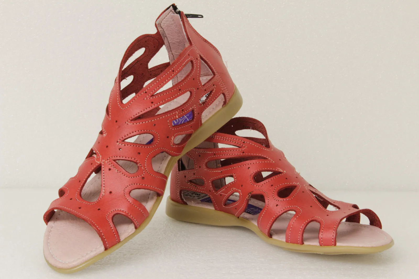 Womens Authentic Huaraches Real Leather Sandals Zipper Red - #202