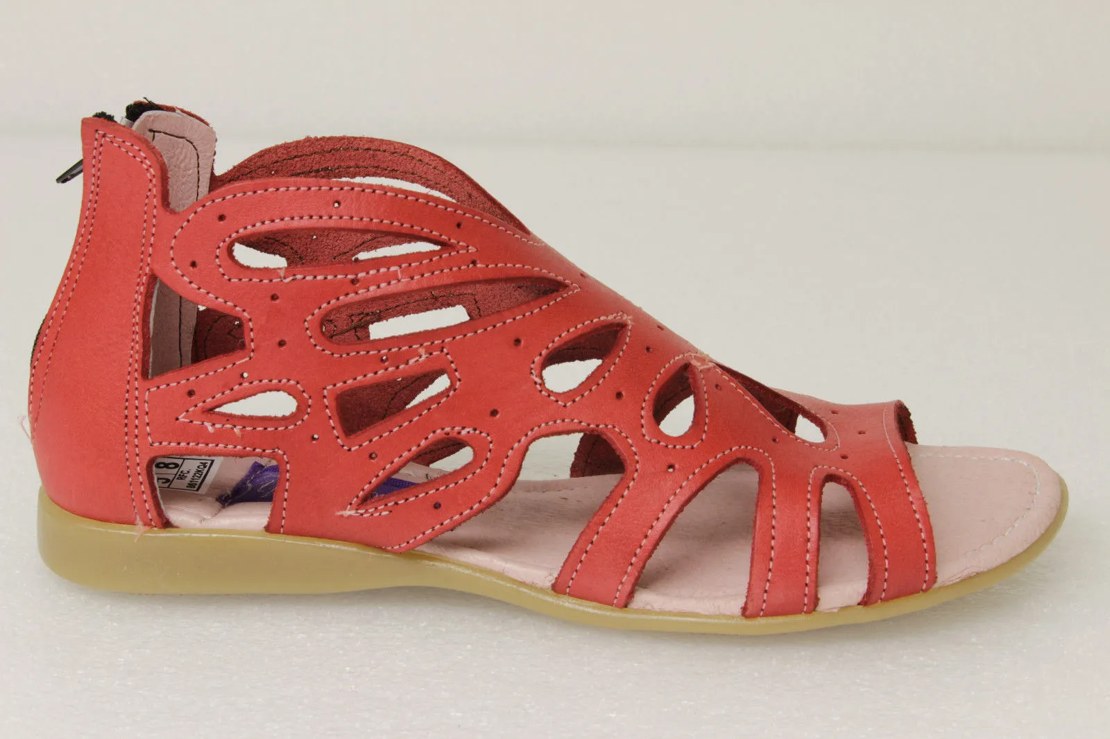 Womens Authentic Huaraches Real Leather Sandals Zipper Red - #202