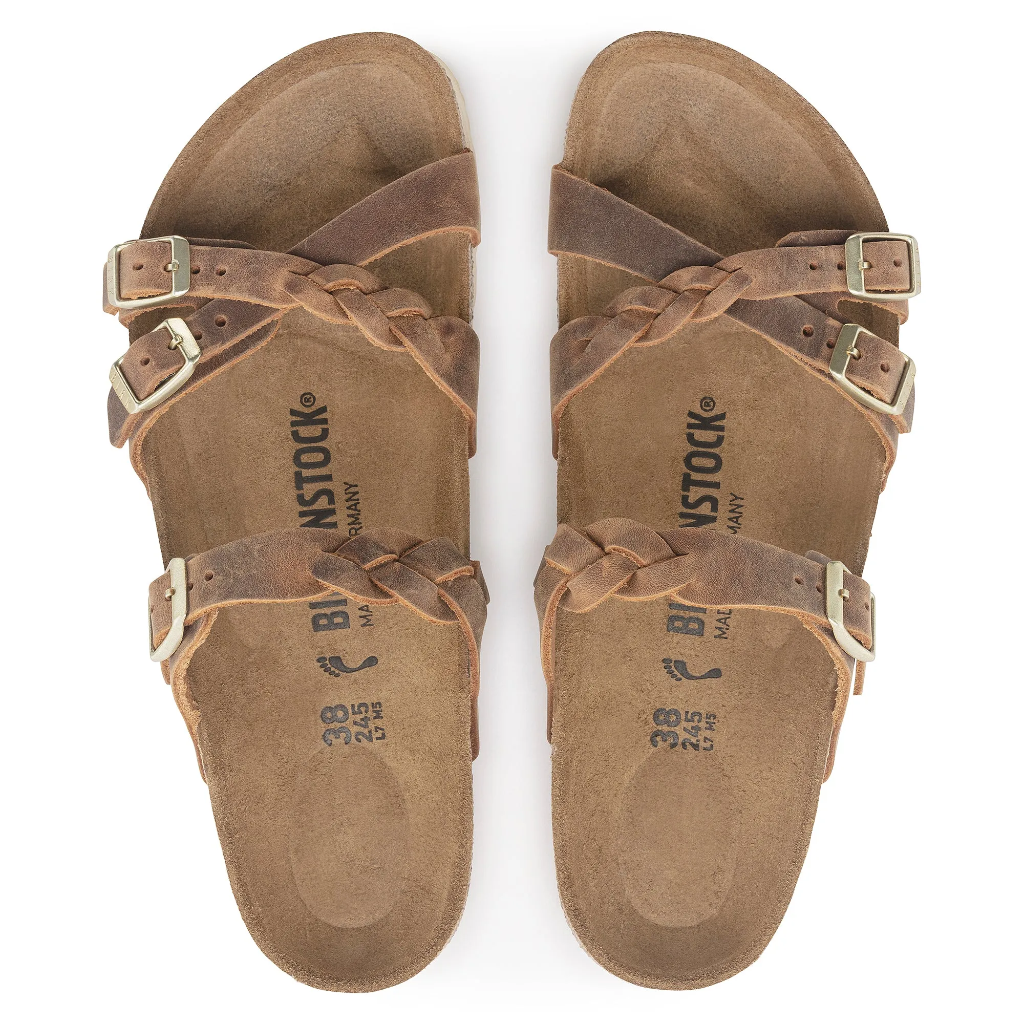 Women's Birkenstock Franca Braided Oiled Leather Color: Cognac