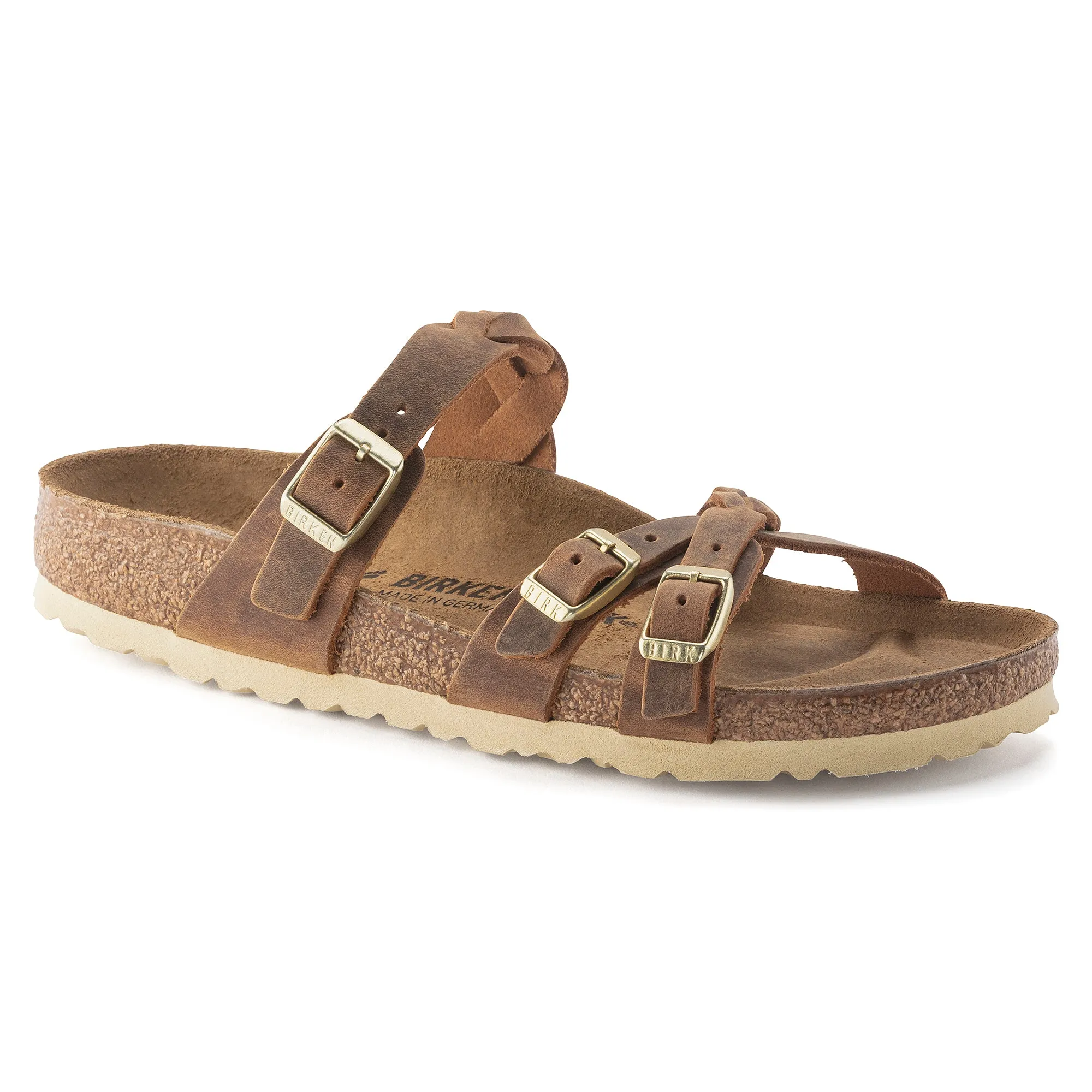 Women's Birkenstock Franca Braided Oiled Leather Color: Cognac