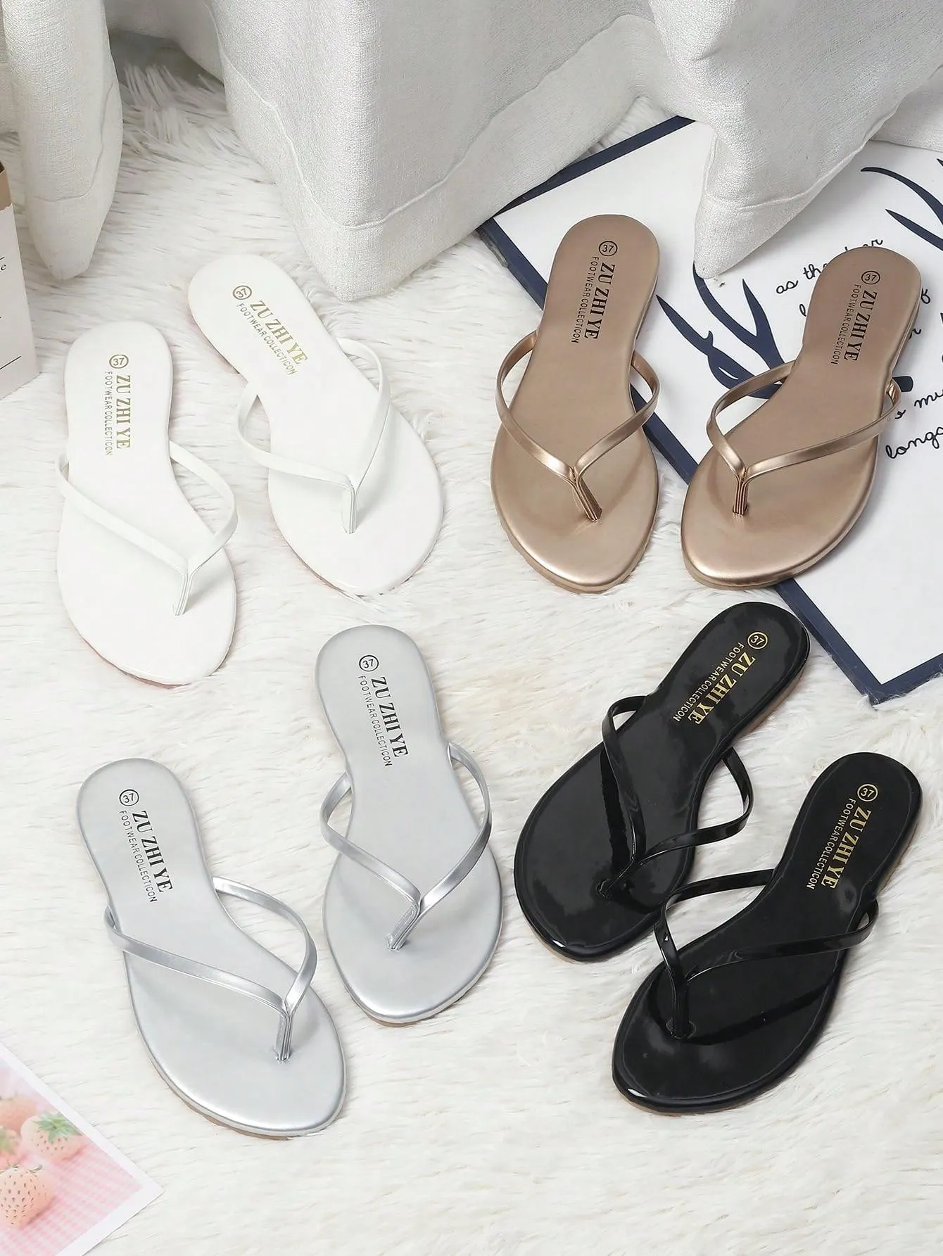 Women's Comfortable Plus Size Flip Flops, Open Toe Flat Bottom Ultra Lightweight And Breathable, Fashion Casual Style, Suitable For Home, Outdoor Activities, Shopping, Beach And Summer Holidays, Black Herringbone Flip Flops